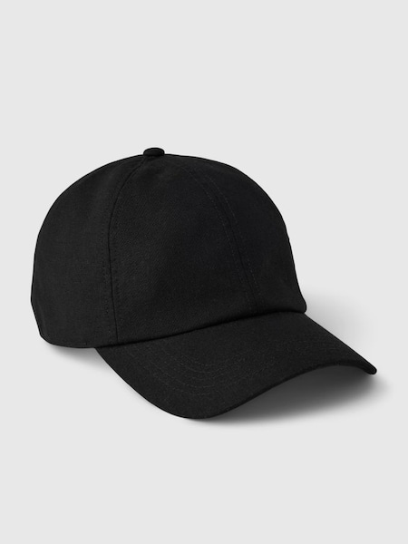 Black Linen Cotton Blend Baseball Hat (K78245) | £20