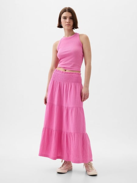Pink Crinkle Cotton Pull On Maxi Skirt (K78252) | £40