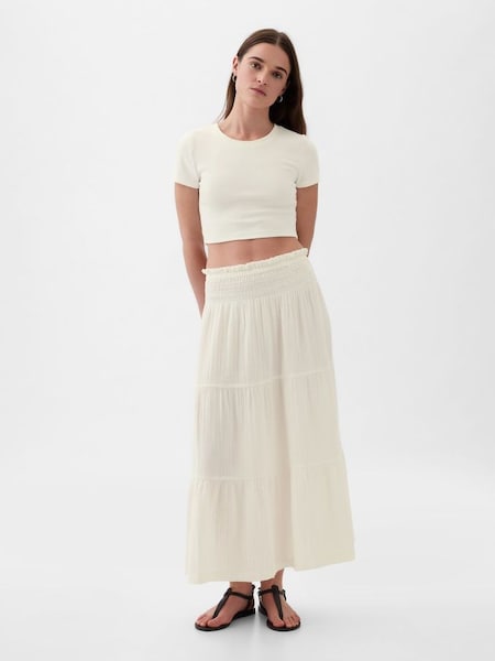 White Crinkle Cotton Pull On Maxi Skirt (K78277) | £40