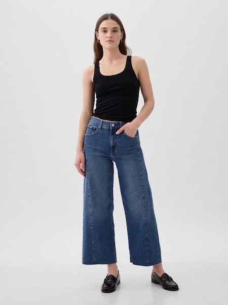 Mid Indigo High Waist Wide Leg Cropped Jeans (K78278) | £50