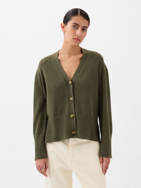 Khaki Green 24/7 Split-Hem Linen Blend Oversized Cardigan (K78282) | £45