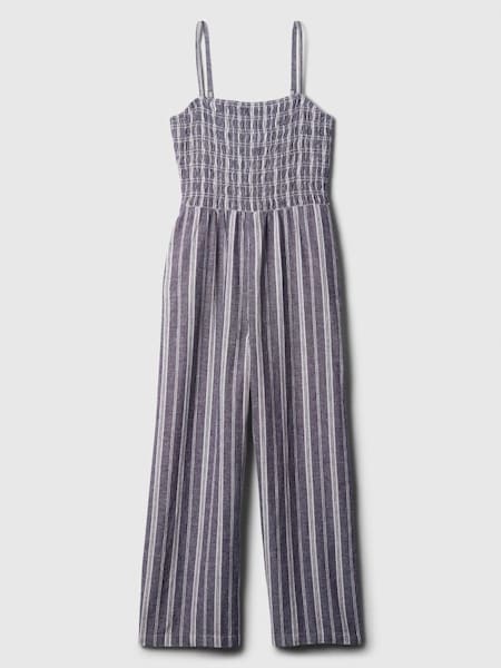 Blue Linen-Blend Smocked Stripe Jumpsuit (K78286) | £40