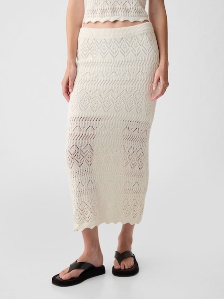 Off White Crochet Pull On Midi Skirt (K78288) | £40