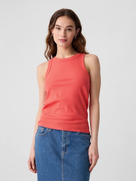 Red Ribbed Racer High Neck Vest Top (K78301) | £12