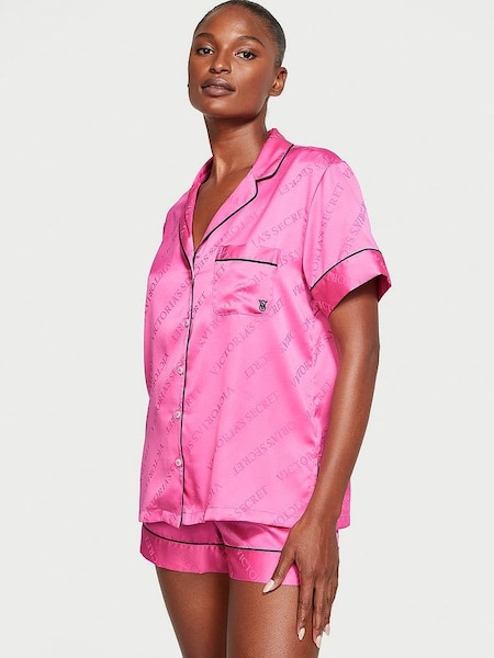 Hollywood Pink Satin Short Pyjamas (K79639) | £65