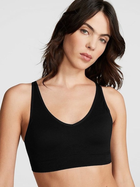 Pure Black Non Wired Lightly Lined Seamless Air Sports Bra (K79641) | £29
