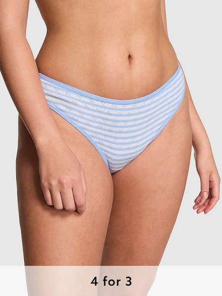 Harbor Blue Stripe Pointelle Bikini Cotton Short Knickers (K79691) | £9