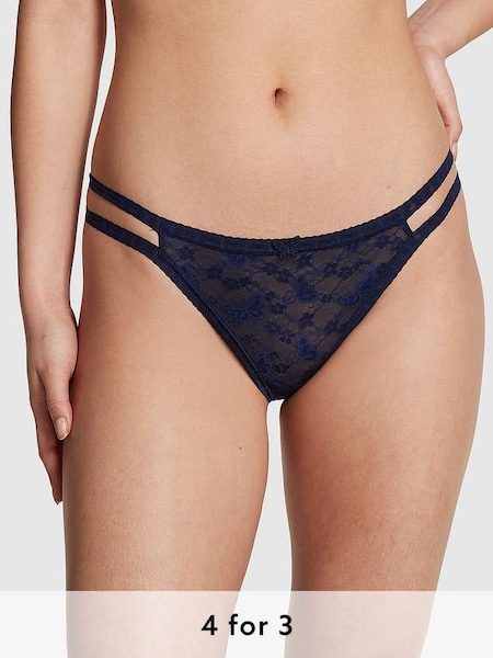 Midnight Navy Blue Thong Butterfly Lace Knickers (K79737) | £9