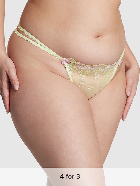 Lime Cream Green Butterfly Embroidery G String Knickers (K79811) | £9