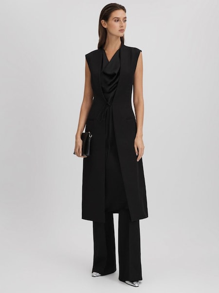 Halston Cowl Neck Wrap Midi Dress in Black (K80126) | £484
