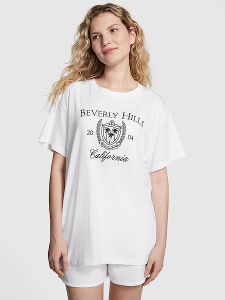 White Short Sleeve Oversized Campus T-Shirt (K80547) | £25