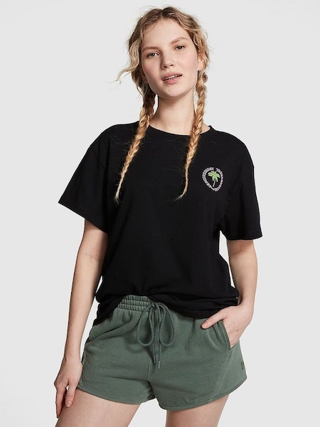 Black Short Sleeve Oversized Campus T-Shirt (K80567) | £25