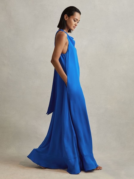 Tie Neck Column Maxi Dress in Cobalt Blue (K80580) | £238