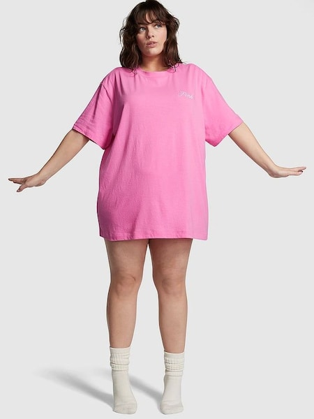 Fuchsia Pink Cotton Oversized Sleep T-Shirt (K80601) | £20