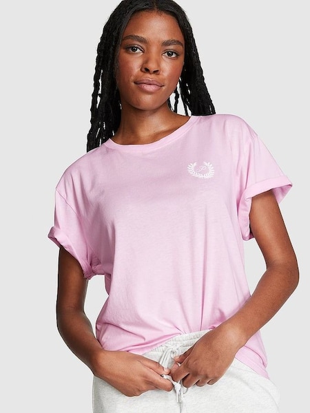Spring Orchid Pink Short Sleeve Oversized Campus T-Shirt (K80609) | £26