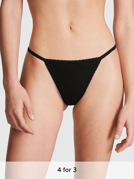 Pure Black Pointelle G String Cotton Knickers (K80673) | £9