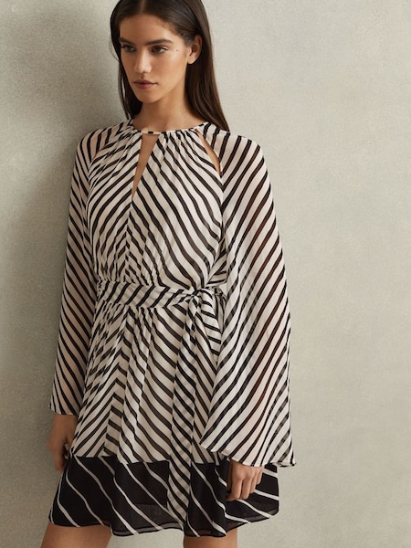 Striped Cut-Out Mini Dress in Black/Neutral (K80818) | £198