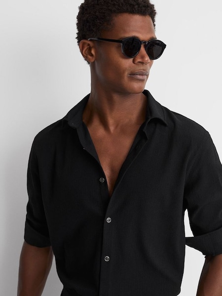 Textured Button-Through Shirt in Black (K81462) | £48