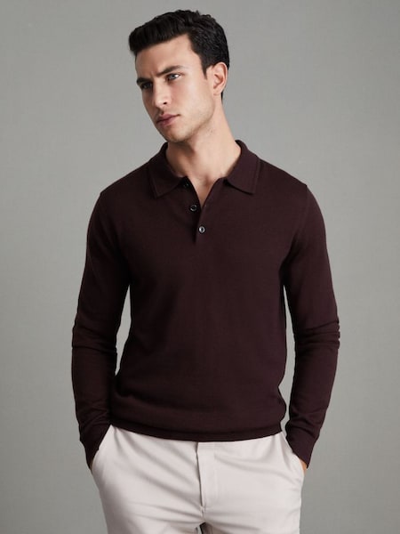 Merino Wool Polo Shirt in Bordeaux (K81481) | £98