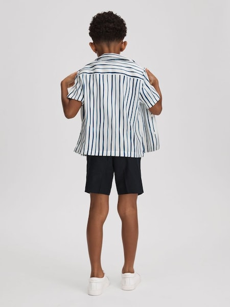 Striped Cuban Collar Shirt in White/Blue (K81517) | £42