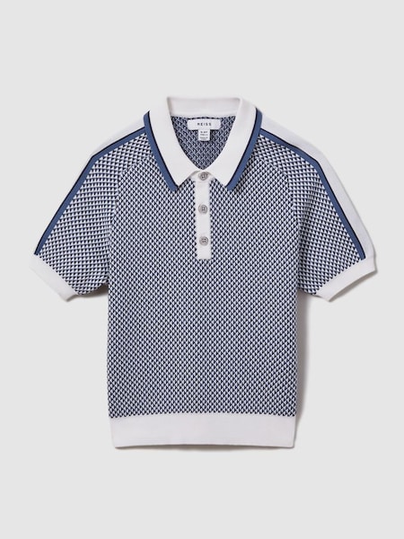 Teen Geometric Design Knitted Polo Shirt in Blue (K81518) | £46