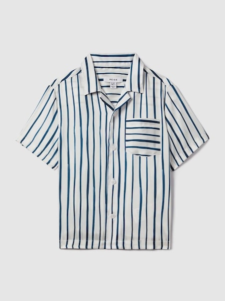 Striped Cuban Collar Shirt in White/Blue (K81520) | £46