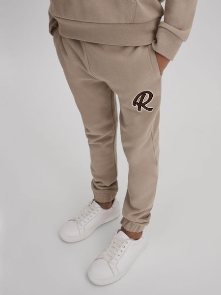 Cotton Elasticated Waist Motif Joggers in Taupe (K81541) | £36