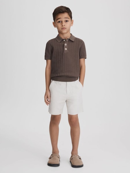 Junior Textured Modal Blend Polo Shirt in Pecan Brown (K81549) | £34