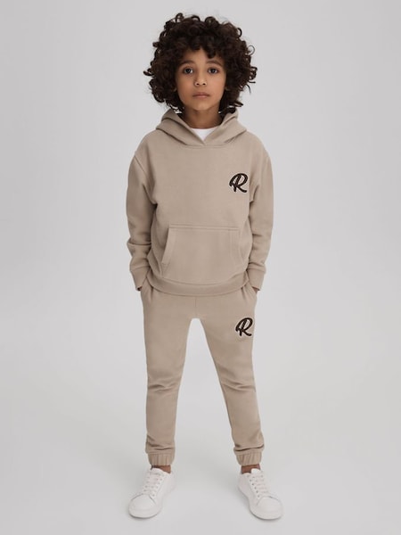 Junior Cotton Elasticated Waist Motif Joggers in Taupe (K81565) | £32