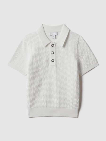 Junior Textured Modal Blend Polo Shirt in White (K81580) | £34