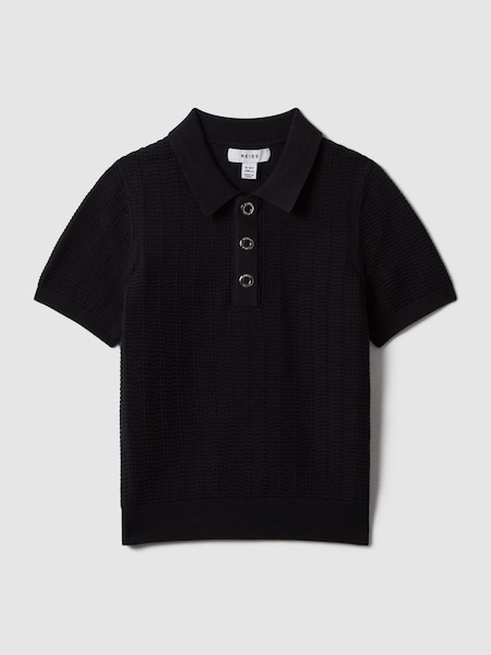 Junior Textured Modal Blend Polo Shirt in Navy (K81612) | £34