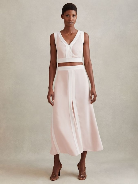 Contrast Trim Co-Ord Midi Skirt in Nude/Ivory (K83103) | £228