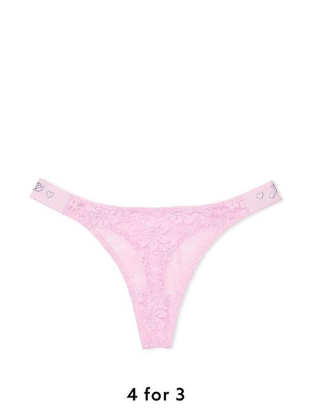 Pink Bubble Shine Lace Thong Logo Knickers (K86350) | £9