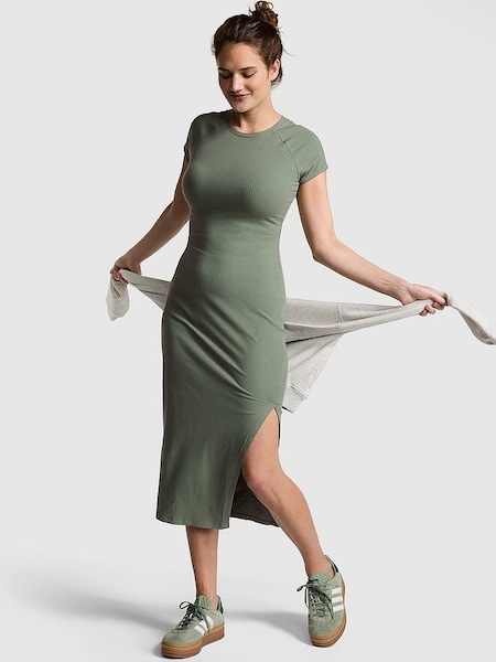 Forest Pine Green Short Sleeve Midi Dress (K86360) | £36
