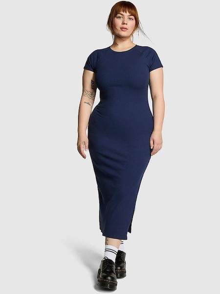 Midnight Navy Blue Short Sleeve Midi Dress (K86364) | £36