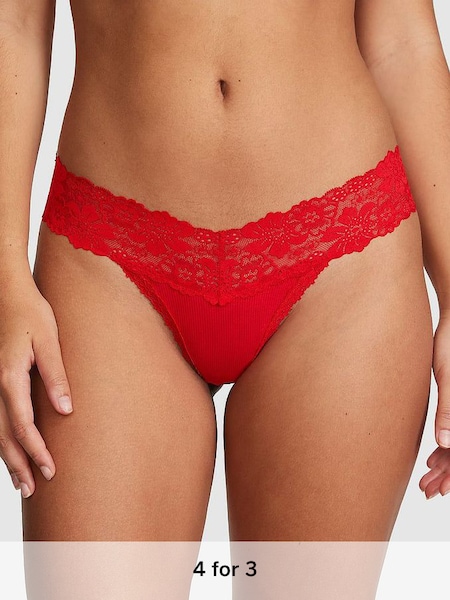 Pin Up Red Lace Trim Rib Thong Knickers (K86374) | £9