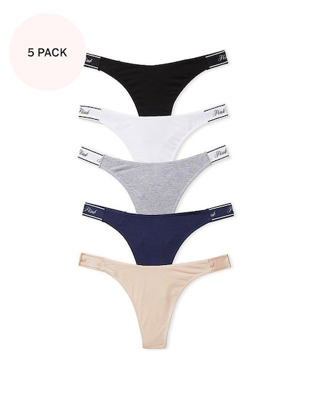 Black/White/Nude/Grey/Navy Blue Thong Multipack Knickers (K86391) | £27