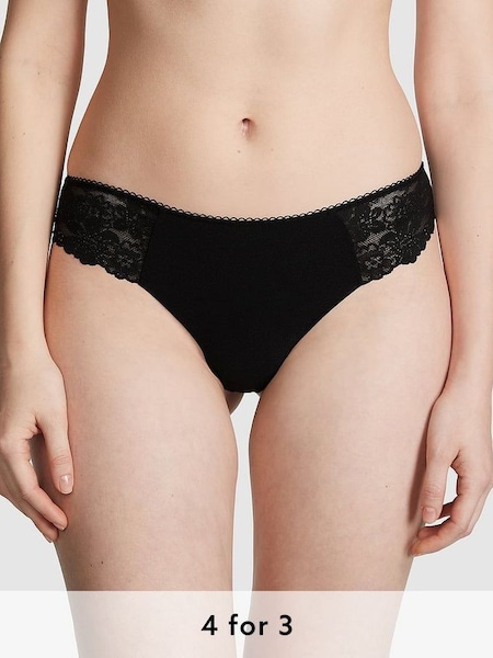 Pure Black Lace Trim Thong No Show Knickers (K86393) | £9