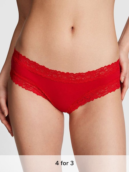 Pin Up Red Lace Trim Rib Cheeky Knickers (K86419) | £9