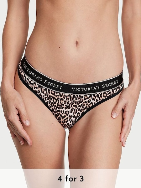 Leopard Brown Basic Instincts Thong Logo Knickers (K89094) | £9