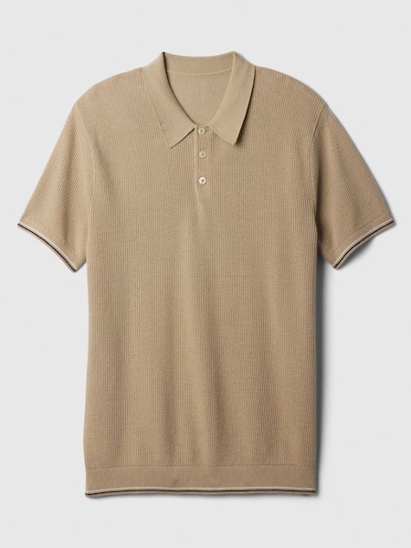 Beige Textured Jumper Short Sleeve Polo Shirt (K90429) | £30