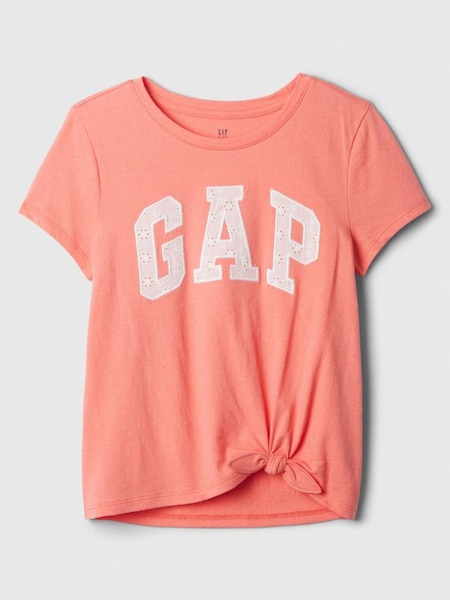 Coral Pink Logo Knot-Tie Short Sleeve Crew Neck T-Shirt (4-13yrs) (K90626) | £12