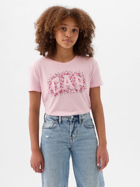 Pink Floral Logo Crew Neck Short Sleeve T-Shirt (4-13yrs) (K90627) | £10