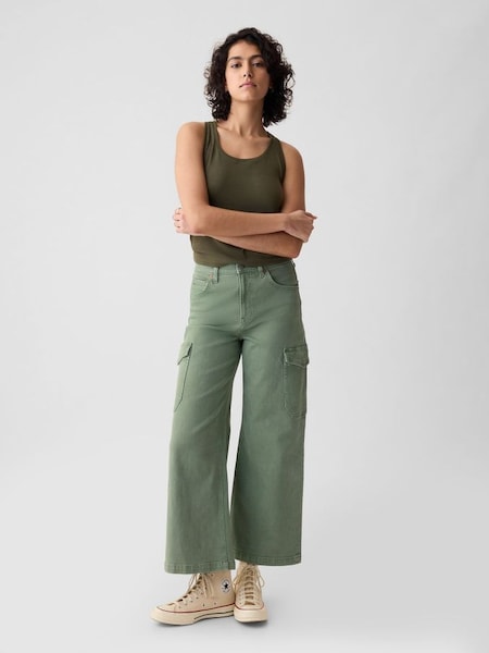 Green High Waisted Wide Leg Cargo Jeans (K90647) | £50