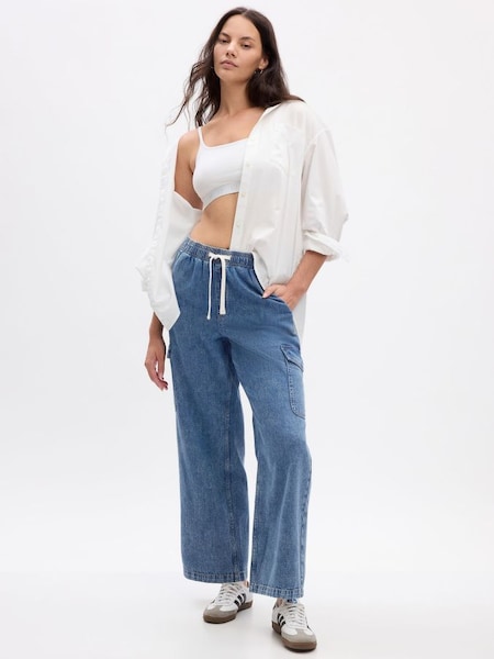 Mid Blue Cargo High Waisted Pull On Jeans (K90664) | £45