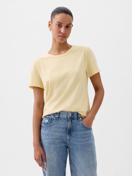 Yellow Organic Cotton Vintage Crew Neck T-Shirt (K90665) | £18