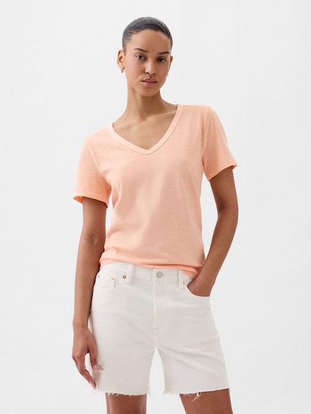 Orange Organic Cotton Vintage Short Sleeve V Neck T-Shirt (K90668) | £18