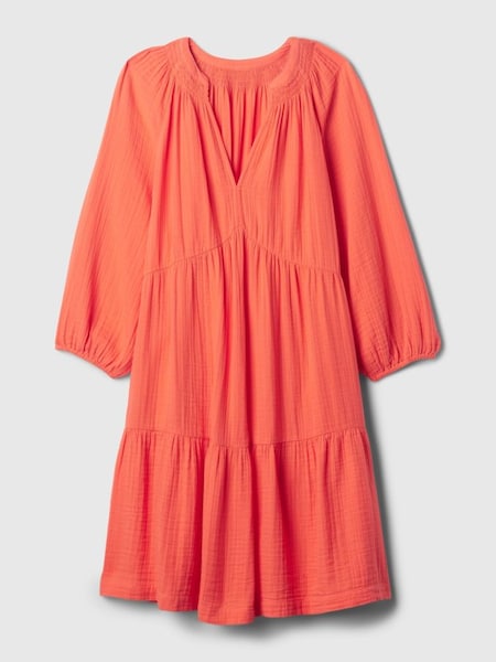 Orange Crinkle Cotton Long Sleeved Tiered Mini Dress (K90674) | £40