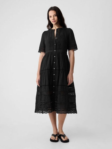 Black Cotton Lace Midi Dress (K90687) | £70