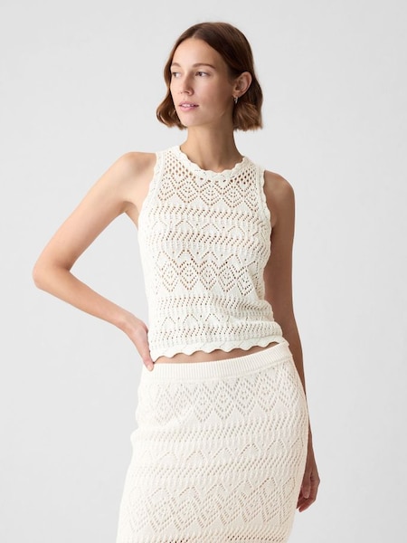 Off White Crochet Halter Sleeveless Top (K90688) | £25